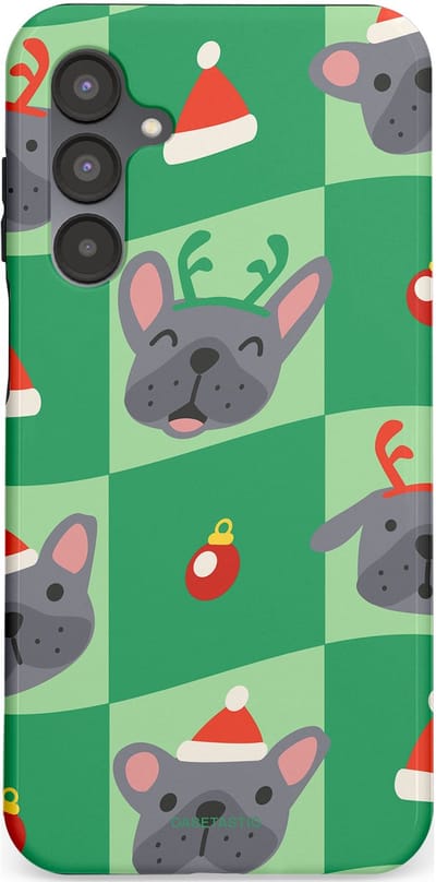 Casetastic hoesje geschikt voor Samsung Galaxy A16 - Dubbellaagse bescherming - Schattige Kersthondjes - Fashion Case - Groen Grijs