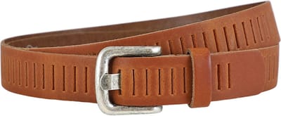 Landley Leren Geperforeerde Gleufjes Riem Smal - Breedte 3 cm - Dames en Heren - Echt Leer - Cognac - Lengte totaal 100 cm / Riemmaat 85