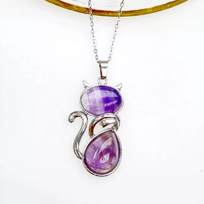 Halsketting - Collier met katje (Paars)