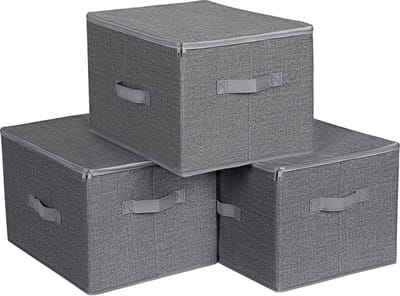 Opvouwbare stoffen opbergboxen met deksel set van 3 - Grijs - Kleding opbergen - Spiegelspullen - RYZB03G