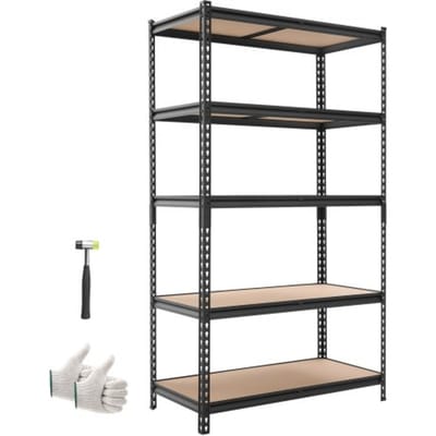 VEVOR Zwaar Uitgevoerde Stellingkast 1025x517x1813mm, Draagvermogen 1134kg, Stalen Frame Opbergrek met 5 Verstelbare MDF-Planken, Modulaire Stellingkast te Gebruiken Als Werkbank, Flexibele Metalen Stellingkast voor Kelder, Garage, Werkplaats