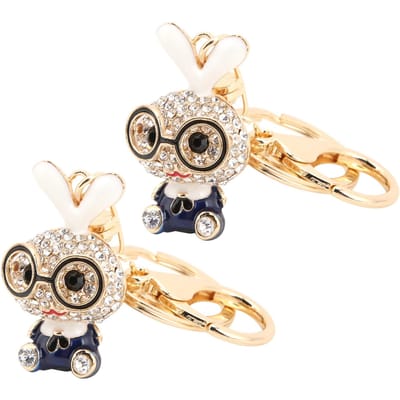 2 stuks Sleutelhanger Hangers Schattige Konijn Vorm Strass Ornamenten Accessoires voor Sleutelhangers Tas blauw