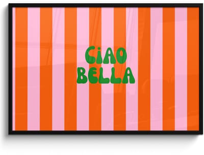 Poster in lijst - Fotolijst 120x80 cm - Posters - Strepen - Oranje - Verticaal - Ciao bella - Posterlijst zwart - Decoratie - Wanddecoratie woonkamer - Muurdecoratie slaapkamer
