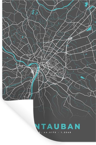 Muurstickers - Sticker Folie - Montauban - Frankrijk - Plattegrond - Kaart - Stadskaart - 20x30 cm - Plakfolie - Muurstickers Kinderkamer - Zelfklevend Behang - Zelfklevend behangpapier - Stickerfolie