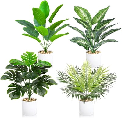 Decoratieve Kunstplanten voor Binnen - 4 Stuks van 40 cm - Neppotten voor Kantoor, Slaapkamer en Badkamer Decoratie