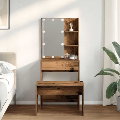 vidaXL - Kaptafelset - met - LED-verlichting - bewerkt - hout - oud - houtkleurig