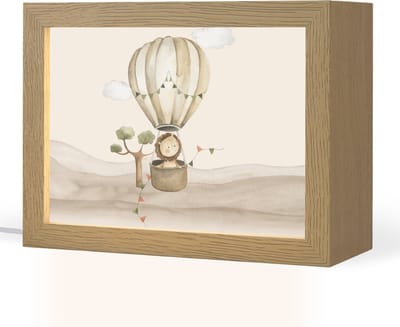 Nachtlampje 20x15 cm - Kinder lampje - Luchtballon - Leeuw - Watercolor - Safari - Dieren - Tafellamp kinderkamer - Slaapkamer lamp - Bedlamp kinderen - Kinderlampje stopcontact - Wandlamp babykamer - Nachtlampjes