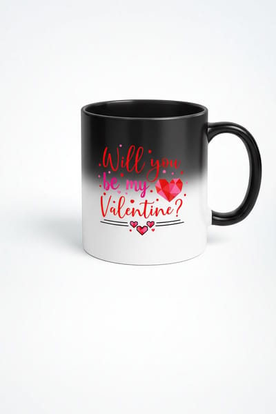 Valentijn Magic Mok met "Will You Be My Valentine?" Tekst en Hartjes | Kleurveranderende Beker | Romantisch Cadeau