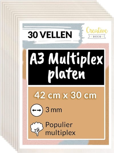 Creative Deco 30 x A3 Multiplex Platen 3mm | 420 x 300 x 3 mm Hout | Ideaal voor Huisdecor, Ambachten, Laserknipsel, CNC Machine, Rolzaag, het Stenciling, Pyrografie