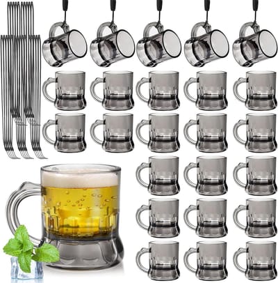 25 Stuks 30ml Plastic Shotglazen met Handvat en Ketting, Herbruikbaar voor Bruiloft, Verjaardag en Feestjes