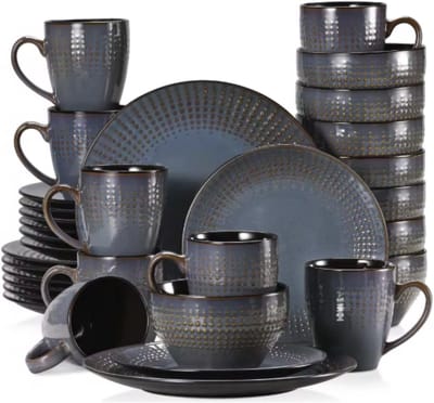 Lucenzo Serviesset - 32 delig - 6 persoons - Donkergrijs - Dinerborden - Bordenset - Diepe borden - Ontbijtborden - Servies - Keukenservies