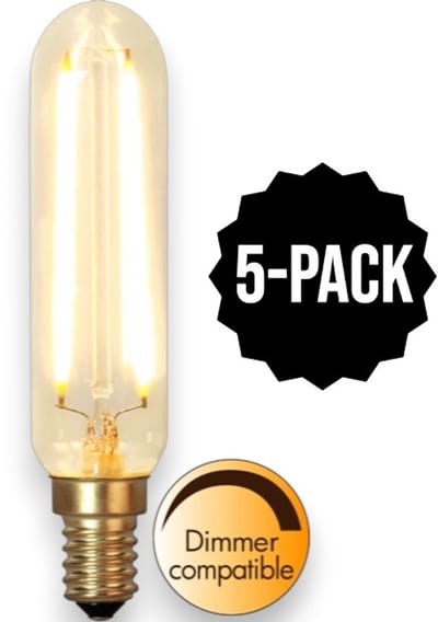 5-Pack | Staaflamp - E14 - 2.5W - Super Warm Wit <2200K - Dimbaar - Filament - Helder