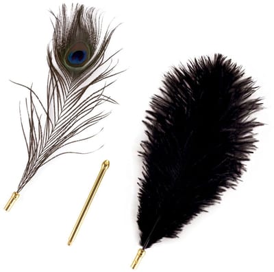 Sevanda - Natural Peacock Flirting - Veren Kietelaar met Verwisselbare Veren - Goud/Zwart