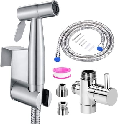 Famanu - Roestvrijstalen bidet handdouche met muurbevestiging, geschikt voor toilet, baby en huisdieren