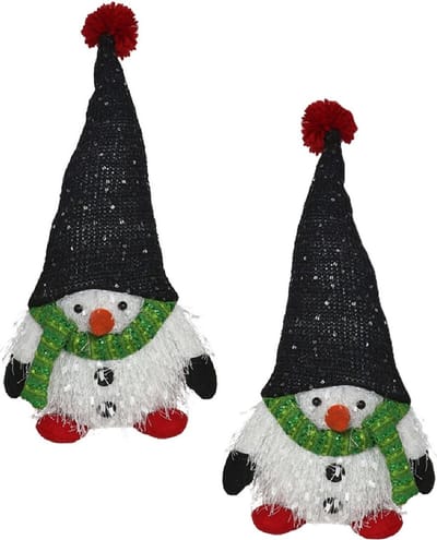 Gerimport Pluche kerst gnomes - 2x - sneeuwpop - H36 cm - decoratie pop - wit