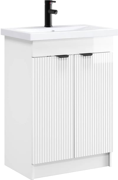 vidaXL - Badkamermeubel - Set - Hoogglans - Wit - 56 - x - 37,5 - x - 81 - cm - Bewerkt - hout