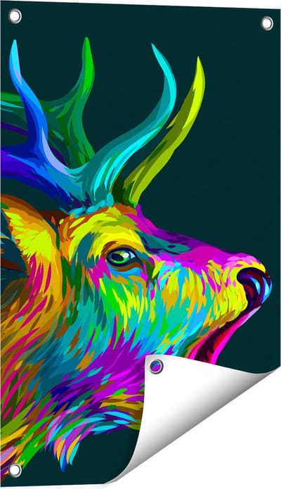 Gards Tuinposter Hertenkop - Hert - Abstract - Kleur - 40x60 cm - Tuindoek - Tuindecoratie - Wanddecoratie buiten - Tuinschilderij