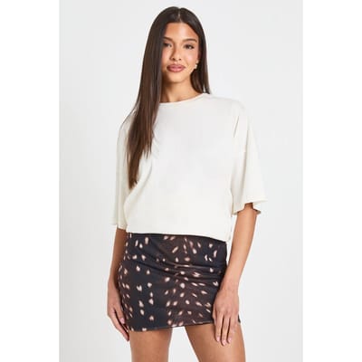 boohoo Dames Minirok Met Hertenprint En Mesh Voering | Brown | Maat: 6