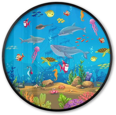 Poster in lijst Rond - Fotolijst 60x60 cm - Posters - Zeedieren - Onderwaterwereld - Oceaan - Onderwater - Ronde posterlijst zwart - Decoratie - Wanddecoratie woonkamer - Muurdecoratie slaapkamer