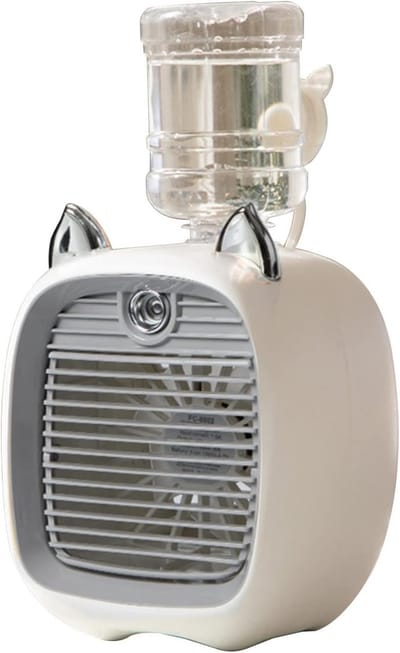 Nachtlampje - USB - in - Luchtbevochtiger en LED Lamp - 3 - 1 Mini Bureauventilator - Luchtkoeler met Verneveling en Nachtlampje - oplaadbare Tafelventilator met 3 Snelheden - Grijs