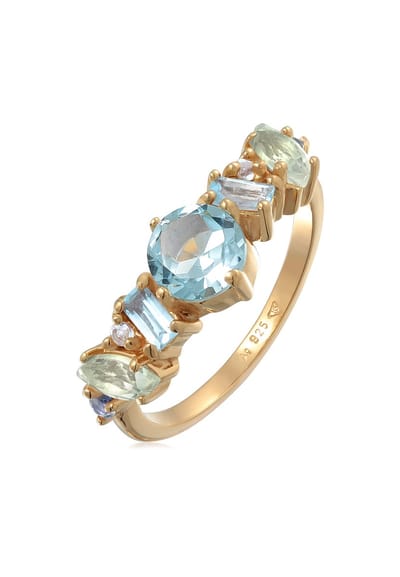 Elli PREMIUM - Ring - Elli PREMIUM Ring Dames Klassiek met topaas, maansteen en amethist in 925 sterling zilver verguld - Dames