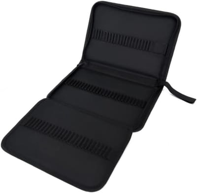Zwarte vulpenetui met organizer van oxford stof, penhouder met rits en 48/72 vakken voor pennen en accessoires