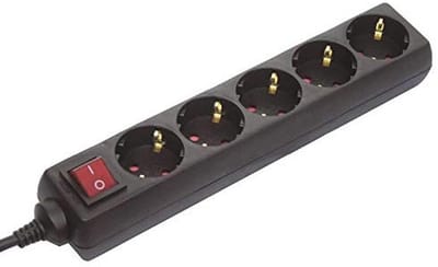 5-Weg Stopcontactdoos met Schakelaar - IP20, 230V/16A, 1,4 meter Kabellengte - Zwart