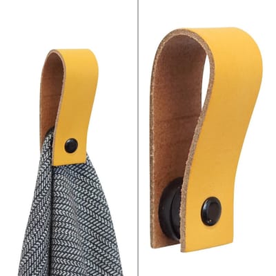 Handles and more® - 1x Leren magneet-lus - Okergeel - handdoekhaak - handdoeklus - handdoekhanger - magnetische handdoekhouder