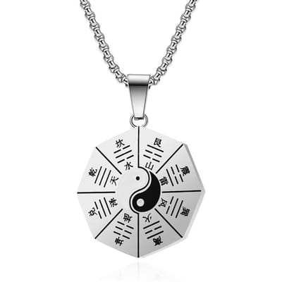 Vintage Etnische Stijl Tai Chi Bagua Diagram Titanium Staal Hanger Ketting white