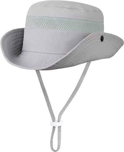 VHV-Brede Rand Zonnehoed voor Kind - Anti-UV Vissershoed met Ademend Mesh - Opvouwbare Bucket Hat met Kinkoord voor Meisjes en Jongens 4-8 Jaar - Outdoor Strandhoed