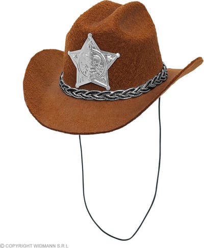 Widmann - Sheriff Kostuum - Mini Cowboy Hoed Met Ster Sheriff Bruin - Bruin - Carnavalskleding - Verkleedkleding