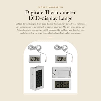 Dailygoods- Digitale Thermometer Lange Sonde - LCD-Display - Temperatuurmeter - Nauwkeurig - Voor Koelkast/Aquarium - 95 cm Sensor