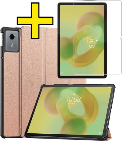 Hoes - Geschikt voor Lenovo Idea Tab - Met Screenprotector - Trifold Bookcase - Hard Cover - Hardcover Book Case - Tablet Hoesje - Rosé goud