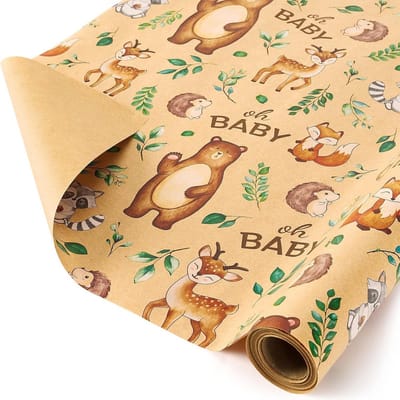 Dubbelzijdig Bedrukt Geschenkpapierrol Dierenbos Thema voor Verjaardagscadeaus