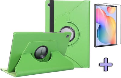 HB Hoes Geschikt voor Samsung Galaxy Tab S6 Lite - Draaibare Tablet Case met Standaard - Groen & Glazen Screenprotector