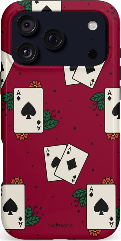 Casetastic hoesje geschikt voor Apple iPhone 17 Pro Max - MagSafe - Dubbellaagse bescherming - Casino Aas - Fashion Case - Bordeaux Lichtgrijs Crème Zwart