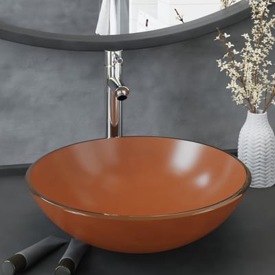 vidaXL - Wastafel - met - kraan - en - pop-up - afvoer - gehard - glas - bruin