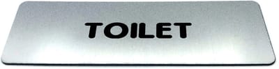 Deurbordje RVS-Look met tekst toilet - Ronde letter - Formaat 150 mm x 50 mm x 1,6 mm - Zelfklevend | Geborstelde RVS-look toplaag | Gratis Verzending | Decoporta