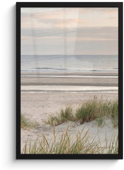 Poster in lijst - Fotolijst 40x60 cm - Posters - Zandstrand - Bewolkt - Duinen - Posterlijst zwart - Decoratie - Wanddecoratie woonkamer - Muurdecoratie slaapkamer
