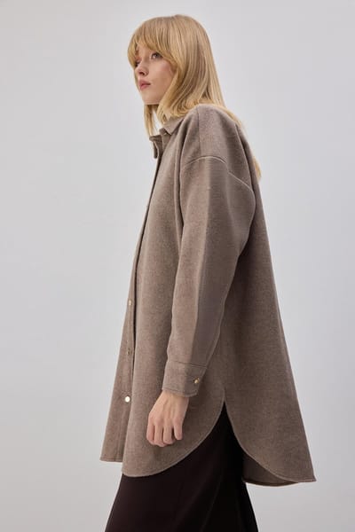 Touché Privé - Dik flanellen overhemd - Taupe - Dames