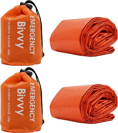 PolkaHome, 2 stuks noodslaapzak, reddingsdeken, overlevingsslaapzak, nooddeken, survivaluitrusting, koudebescherming survival bivakzak voor kamperen en outdoor wandelen.