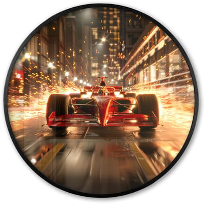 Poster in lijst Rond - Fotolijst 60x60 cm - Posters - Formule 1 - Auto - Race - Goud - Jongens - Ronde posterlijst zwart - Decoratie - Wanddecoratie woonkamer - Muurdecoratie slaapkamer