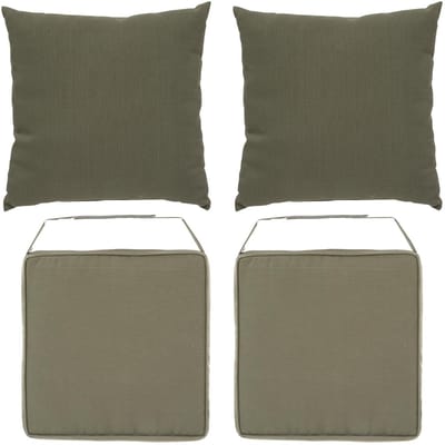 Hesperide 2x stoelkussen + 2x sierkussen - olijfgroen - polyester - uv/waterbestendig