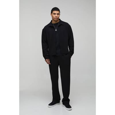 Jersey Visgraat Oversized Boxy Shirt & Relaxed Broek Set | Black | Size Large