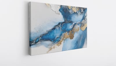 Saammp Canvas Schilderij - Blauw marmer - Dynamisch - Abstract kunstwerk - 30x20 - Foto op canvas - Wanddecoratie - Muurdecoratie Woonkamer - Slaapkamer decoratie - Canvas Print
