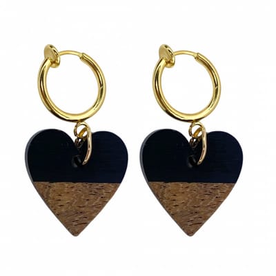 Klem oorbellen - hout - hart - goudkleurig - geen gaatje- Charme Bijoux