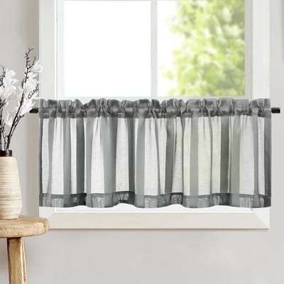 Vitrage Gordijn - Keukengordijn Voile - Raamdecoratie - Gestreept Design - 35 x 130 cm - Grijs