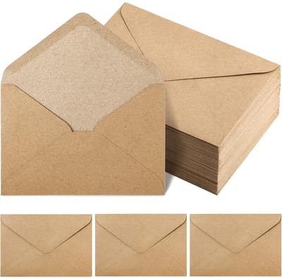 Lot van 100 enveloppen van kraftpapier - 130 g/m² - Zonder venster - Vintage - Voor wenskaarten, uitnodigingen, verjaardagskaarten, natte sluitrand - Puntige sluitflap (DIN C6 - 11,4 x 16,2 cm)