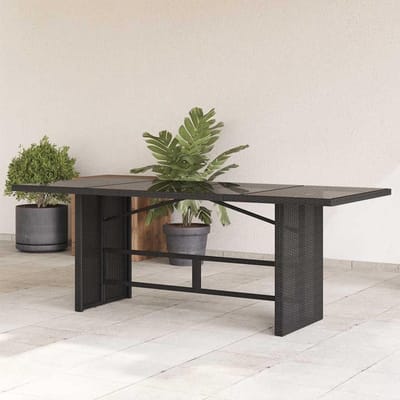 Tuintafel PE rotan - Buitentafel polyrotan - Buiten genieten - Gehard glasplaat - 190 x 80 cm - Zwart