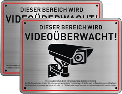 Waarschuwingsbord Videobewaking Zelfklevend en Boorgaten Aluminium 2 Stuks